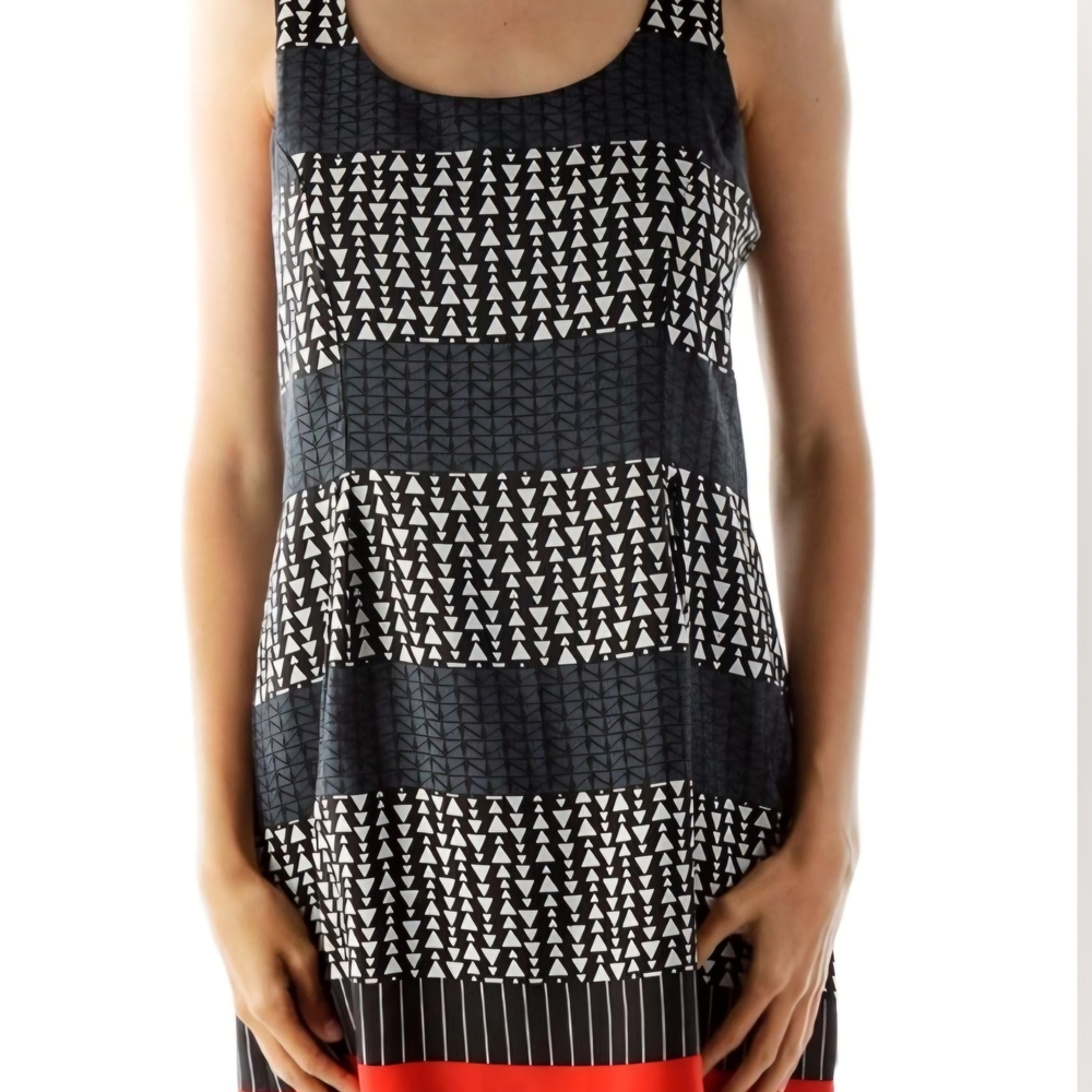 Bar III Black and White Geometric Tank Top with Red Accent